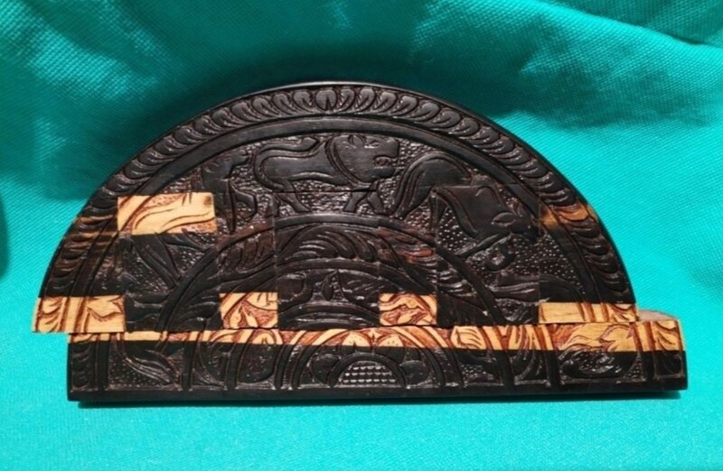 Caseta rara din lemn exotic ebony black and white, cu sertare secrete